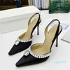 Scarpe eleganti Sandali con perline Peal Drill Women Wedding Crystal Mules Point Toe Tacchi alti Raso Stiletto Party