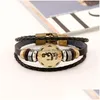 チャームブレスレット12 Constell Leather Bracelet Bronze Coin Horscope Sign Mtilayer Lap Wommen Mens Bangle Cuff and Sandy Fashion Dhn0l