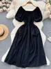 Casual Dresses Vintage Elastic Chest Gothic Black Long Elegant Puff Sleeve Party Dress Summer Robe Women's P230606