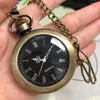 Pocket Watches vintage brons romerska siffror Öppna ansikts kvarts titta på män kvinnor antik hänge fob kedja timepiece gammal modeklocka