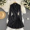 Casual Kleider Französisch Design Solide Anzug Kragen Kleid Plissee Herbst Winter Kerb Blazer Frauen Korea Business Büro Dame