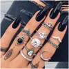 Cluster Rings Stacking Ring Set Retro Midi Knuckle Crown Lotu Leaf Star Elephant Moon Charm For Women Fashion Jewelry Gift Will And Dh25I