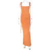 Casual Dresses 2023 Summer Backless Maxi Dress Sexy Blue Orange Italian Noodle Strap Slim Fit Women's Long Club Party Beach