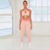 Conjuntos ativos Conjunto de fitness para ioga Conjunto de ginástica para esportes Sexy roupas femininas Roupas esportivas Calças femininas Calças leggings Sutiã Top Roupas esportivas