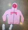 Herrtröjor harajuku rosa kronbladstryck tröjor full zip hoodie streetwear män jacka y2k kläder lounge slitage trackdräkt kläder