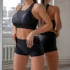 Active Sets Black Gym Suits Sports Fitness Set Tank Top Women Sexy Bra Spliced Mesh Hip Shorts Tracksuit Yoga Clothing
