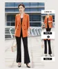 Kvinnors tvåbitar byxor Spring Summer Fashion Orange Blazer Women Business Suits Office Ladies Pant and Jacket Set Work Uniform Ol Style