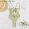 Dames Zwemkleding Eendelig Badpak 2023 Sexy Effen Geel Uitgesneden Push Up Badmode Vrouwen Strand Ruglooze Badpak Strandkleding String Monokini T230606