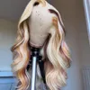 Perruque Lace Front Wig brésilienne de couleur Body Wave Honey Blonde Highlight Lace Frontal Wigs pour femme 40 pouces Full Hd sans colle synthétique Lace Wigs Cosplay