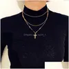 Подвесные ожерелья Mtilayer Juses Cross Gold Chain Chokers Woomen модные украшения Will и песчаные капли поставки Dhbei