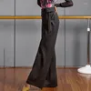 Ropa de escenario, pantalones de baile moderno de cintura alta, pantalones de pierna ancha de tres botones para mujer, ropa de práctica latina estándar nacional SL4459