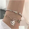 Bracelets porte-bonheur minimaliste Sier coeur d'amour pour les femmes mode Vintage à la main fête d'anniversaire bijoux cadeaux livraison directe Dhqcb