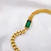Chain Stainless Steel Bracelets Green Zircon Small Square Chain Bracelets For Women Men Fashion Gift Party Jewelry Drop 230605