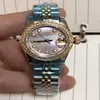 Kvinna titta på högkvalitativt datum armbandsur mekanisk automatisk rörelse rostfritt stål band klockor 36mm hårda glas diamanter be2174