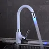 Bathroom Sink Faucets White Paint LED Light Ribbon Lamp Kitchen And Cold Black Faucet Rotatable Single Hole Mixer Hydro Power