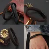 Charmarmband svart flätat läder wrap armband för män oändlighet metall magnetisk födelsedagspresent