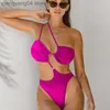 Roupa de banho feminina QINJOYER Solid One Piece Maiô Feminino Sexy Thong Monokini Swimwear 2023 String Bandeau Maiô Maiô One Piece Beach T230606