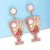 Dangle Earrings Personality Wine Glass Pink Crystal Rhinestone Drop For Women Statement Party Jewelry Cocktail 2023 Trend