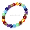 Kralen 8Mm Amethist 7 Chakra Stenen Armband Strand Rode Agaat Yoga Edelsteen Armbanden Polsband Voor Mannen Vrouwen Mode-sieraden Drop Del Dhnqv