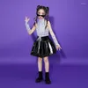 Bühnenkleidung Kinder Jazz Dance Kostüme für Mädchen Splitter Pailletten Weste Schwarz Röcke Anzug Ballsaal Hip Hop Rave Kleidung DQS12608