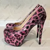 Sukeia Handmade Women Pumps Patent Slip On Peep Toe Sexy Stiletto Heels Sky Blue Leopard Shoes Ladies US Plus Size 5-15