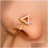 Nose Rings Studs 1Pcs Crystal Triangle Fake Piercing Ring C Shape Clip Can Also Be Ear Clips Cuff Body Jewelry Drop Delivery Dhvzf