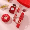 Wristwatches 6 In 1 Luxury Women Watch Gift Set Fashion Quartz Ladies Cosmetic Brooch Belt Box Wedding For Guest