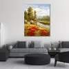 Contemporain Village Toile Mur Art Coquelicot Vista Peint À La Main Peinture À L'huile Impressionniste Paysage pour Cuisine Décor Texturé