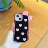 3D noir amour coeur bowknot Téléphone étui pour iphone 14Pro Max 13Plus 12 11 X XR/XS INS Style Dessin Animé Mignon Silicone Antichoc Couverture