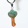 Natural Crystal Agate Stone Heart Key Pendant Halsband för kvinnor Män Färgglad Crystal Stone Necklace Healing Yoga Jewelry