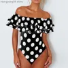 Women's Swimwear Sexy Off Shoulder One Piece Swimsuit Dots Print Swimwear Women Ruffle Monokini Plus Size S-4XL Swim Suit Open Back Bathing Suit T230606