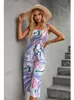 Kvinnors träningsdräkter Fashion Printing Suspender Jumpsuit Kvinnors 2023 Summer midja Slim Capri Pants Onesies For Women Elegant Woman