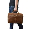 Briefcases Vintage Black Brown Coffee A4 Genuine Leather 14'' Laptop Executive Office Women Men Briefcase Portfolio Messenger Bag