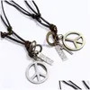 Pendant Necklaces World Peace Symbol Necklace Letter Id Ring Cross Charm Adjustable Chain Leather For Women Men Fashion Jewelry Gift Dhvrk