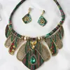 Pendant Necklaces Boho Ethnic Earrings Set Costume Jewelry Sets Women Bohemian Folk-custom 14x7.5cm Alloy Green Summer Miss