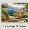 Handgjorda trädgårdsimpressionist Canvas Wall Art Harbour Vista Landscape målning Modern konstverk för badrumsdekor