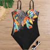 Women's Swimwear Sexy Black Print One-Piece Large Swimsuits Female Plus Size Swimwear Girl Push Up Body Bathing Suit Women Swim Beach Bather Pool T230606