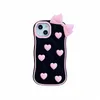 3D noir amour coeur bowknot Téléphone étui pour iphone 14Pro Max 13Plus 12 11 X XR/XS INS Style Dessin Animé Mignon Silicone Antichoc Couverture