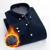 Camicie casual da uomo Camicia da uomo in velluto a coste tinta unita Pile invernale Caldo manica lunga Morbido Slim Fit Elegante Marca Uomo Blu Nero Smart Howdfeo