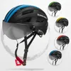 サイクリングヘルメットQUESHARK MEN女性ウルトラライトヘルメットMTBロードバイク自転車オートバイライディング取り外し可能な透明レンズ安全にキャップQE116 230605