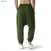 Ordu yeşil büllü cin boho yoga harem pantolon pamuk düşük damla kasık joggers eşofmanlar erkek gündelik hippi sokak kıyafeti pantolon l230520