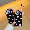 Cassa del telefono di bowknot del cuore di amore nero 3D per IPhone 14Pro Max 13Plus 12 11 X XR / XS INS Style Cartoon Cute Cover antiurto in silicone