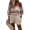 Vrouwen Trainingspakken Vrouwen Zomer 2 Stuks Outfits Effen Kleur Off-Shoulder Korte Mouwen Wrap Borst Crops Tops Hoge taille Shorts Set