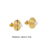 Stud Earrings Stainless Steel Gold Plated Straw Hat Shaped Pearl For Women Girl Fashion Ear Jewelry Gift