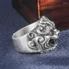 Cluster Rings Solid 999 Sterling Silver Thai Retro Biker Mens Men Handgjorda Lion Ring Smyckesgåva A4780