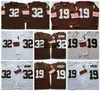 C2604 Vintage Mens 32 Jim Brown 19 Bernie Kosar Football Jerseys 1964 Koszulki z długim rękawem haftowe białe koszulka m-xxxl