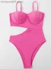 Kvinnors badkläder Vigoashely 2023 Sexig rosa bandad badkläder Kvinnor Underwire Push Up One Piece Swimsuit Monokini Halter Hollow Bathing Suit T230606