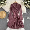 Casual Dresses French Design Solid Suit Collar Dress Pleated Autumn Winter Notched Blazer Women Korea Business Office Lady