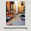 Fine Canvas Art Street Cafe After Rain Venice Handmade Impressionist Oil Painting Urban Landscape Kitchen Contemporary Decor