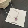 Chaînes Y2K violet cristal coeur pendentif collier pour femmes lumière luxe Egirl Emo Punk Grunge clavicule chaîne mode Saint Valentin cadeau